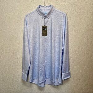 Pins and Aces Mens XL Golf Shirt Long Sleeve Button Down Blue/White Floral Sport